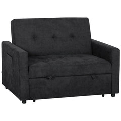 HOMCOM Loveseat Sofa Bed, Convertible Bed Settee with 2 Pillows, Side Pockets, Black