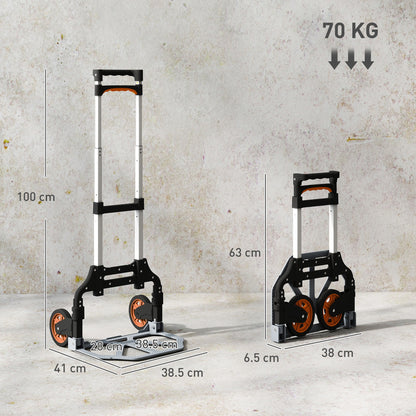 HOMCOM Folding Sack Truck, 70kg Lightweight Hand Truck with Wheels, Foldable Trolley Cart with Telescoping Handle for Warehouse, Office, Luggage, Silver Tone