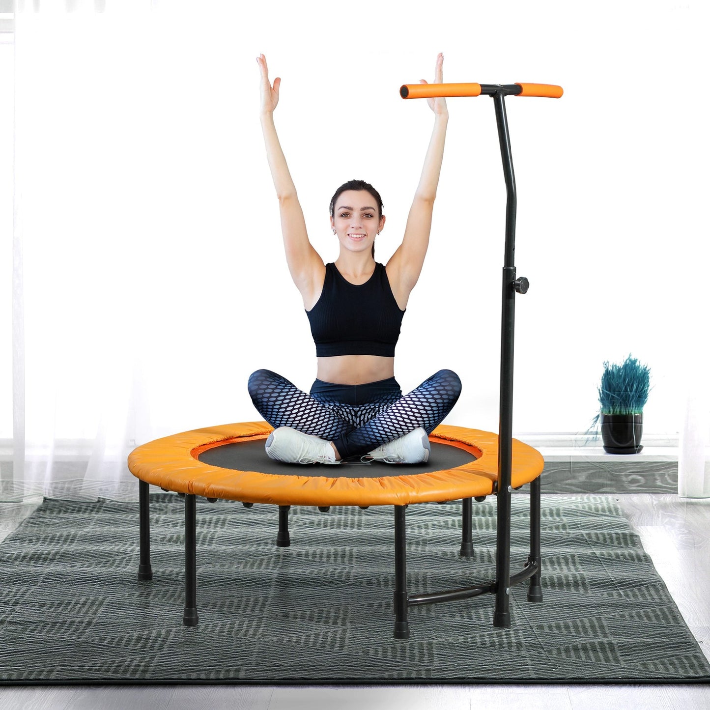 HOMCOM 40" Fitness Trampoline with Adjustable Handle, Rebounder Trampoline, Mini Jumper for Indoor Exercise Workout, Orange