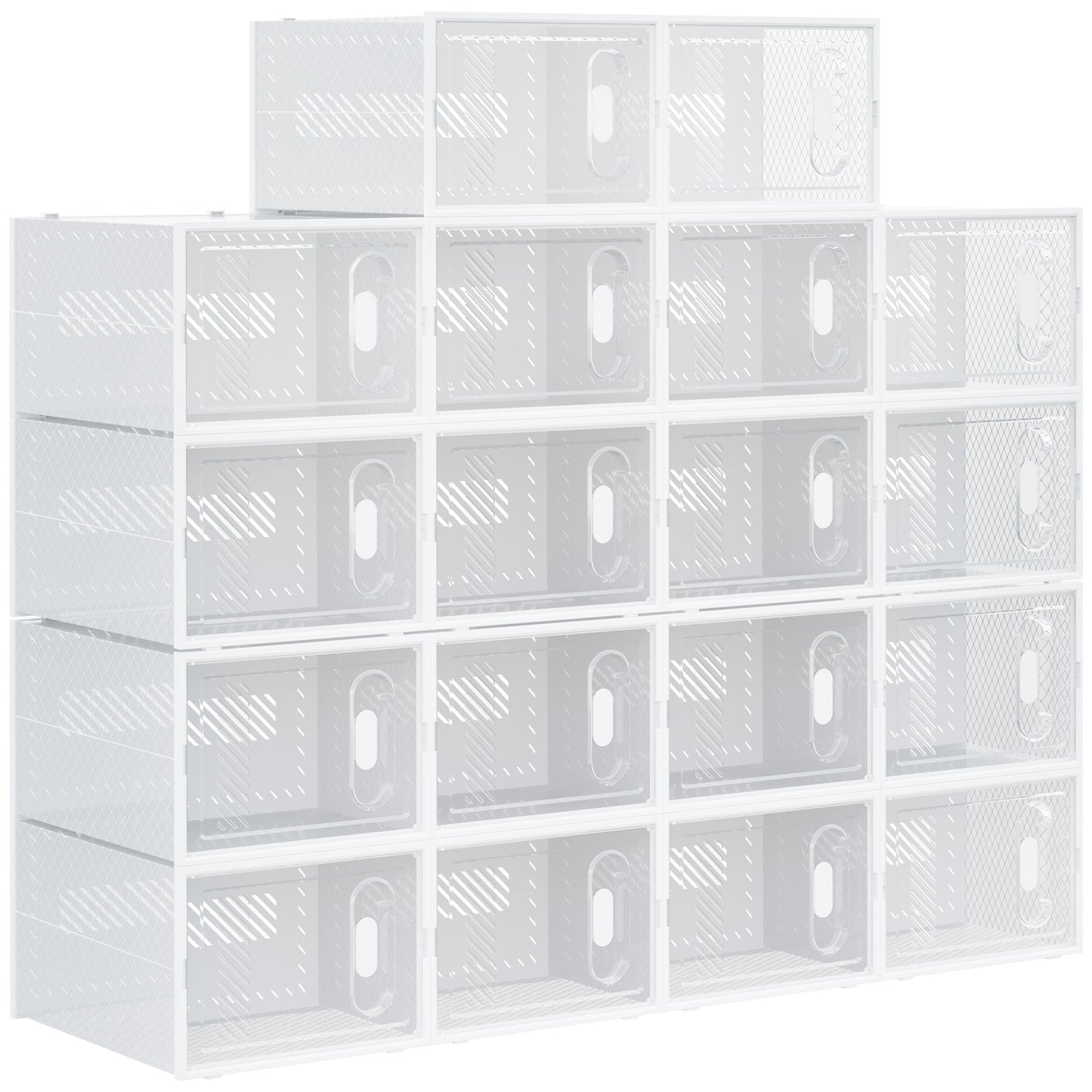 HOMCOM 18PCS Clear Shoe Box, Plastic Stackable Shoe Storage Box for UK/EU Size up to 12/46 with Magnetic Door for Women/Men, 28 x 36 x 21cm