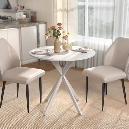 HOMCOM 80cm Industrial Round Dining Table - White