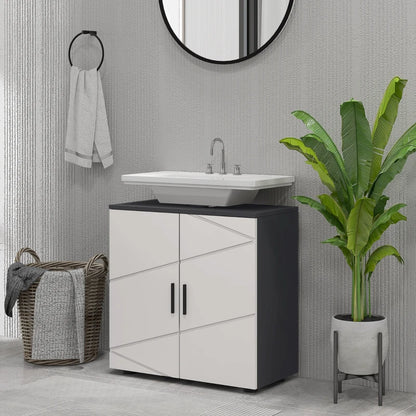 kleankin Under Sink Cabinet, Bathroom Vanity Unit, Floor Basin Storage Cupboard with Double Doors and Shelf, 60 x 30 x 60 cm, Light Grey