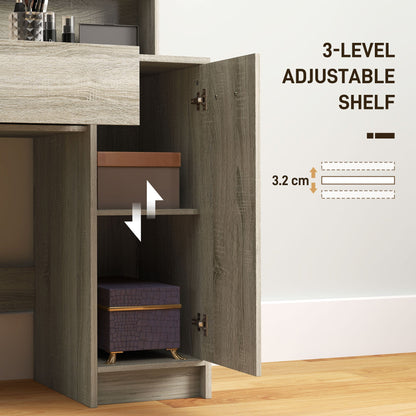 HOMCOM Dressing Table and Stool Set, with Storage - Wood-Effect