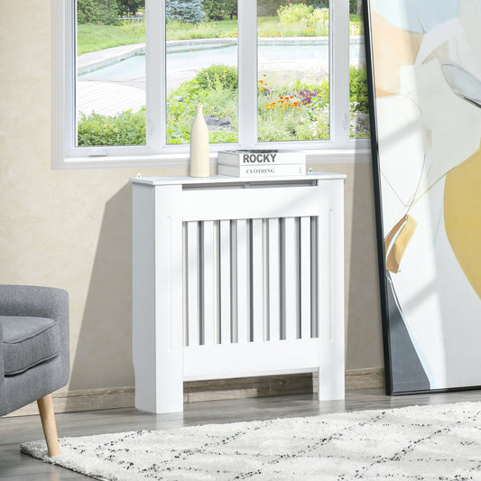 HOMCOM Slatted Radiator Cover Painted Cabinet MDF Lined Grill in White (78L x 19W x 81H cm)