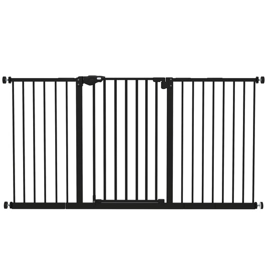PawHut Adjustable Safety Gate w/ Three Extensions, Four Adjustable Screws, Black