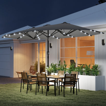 Outsunny 4.4m Double-Sided Sun Umbrella Patio Parasol LED Solar Lights Dark Grey