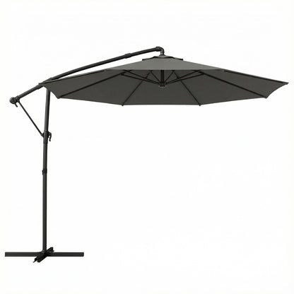 Outsunny 3 m Garden Cantilever Parasol with Cover, Round Overhanging Umbrella with 360Â° Rotation, Tilt, Grey