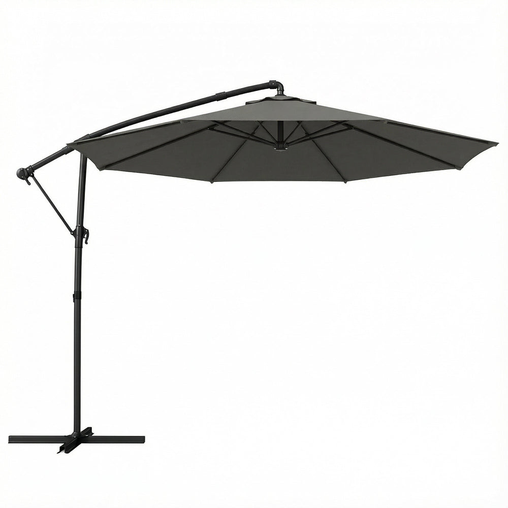 Outsunny 3 m Garden Cantilever Parasol with Cover, Round Overhanging Umbrella with 360 degrees Rotation, Tilt, Grey