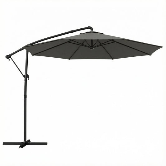 Outsunny 3 m Garden Cantilever Parasol with Cover, Round Overhanging Umbrella with 360 degrees Rotation, Tilt, Grey