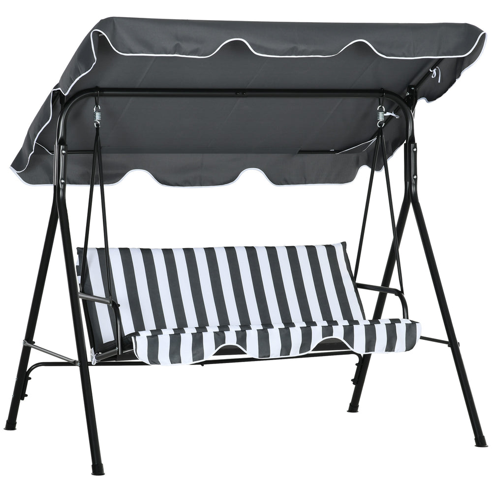 Outsunny 3 Seater Garden Swing Chair, Outdoor Swing Chair with Adjustable Canopy, Mental Frame & Cushions, Grey