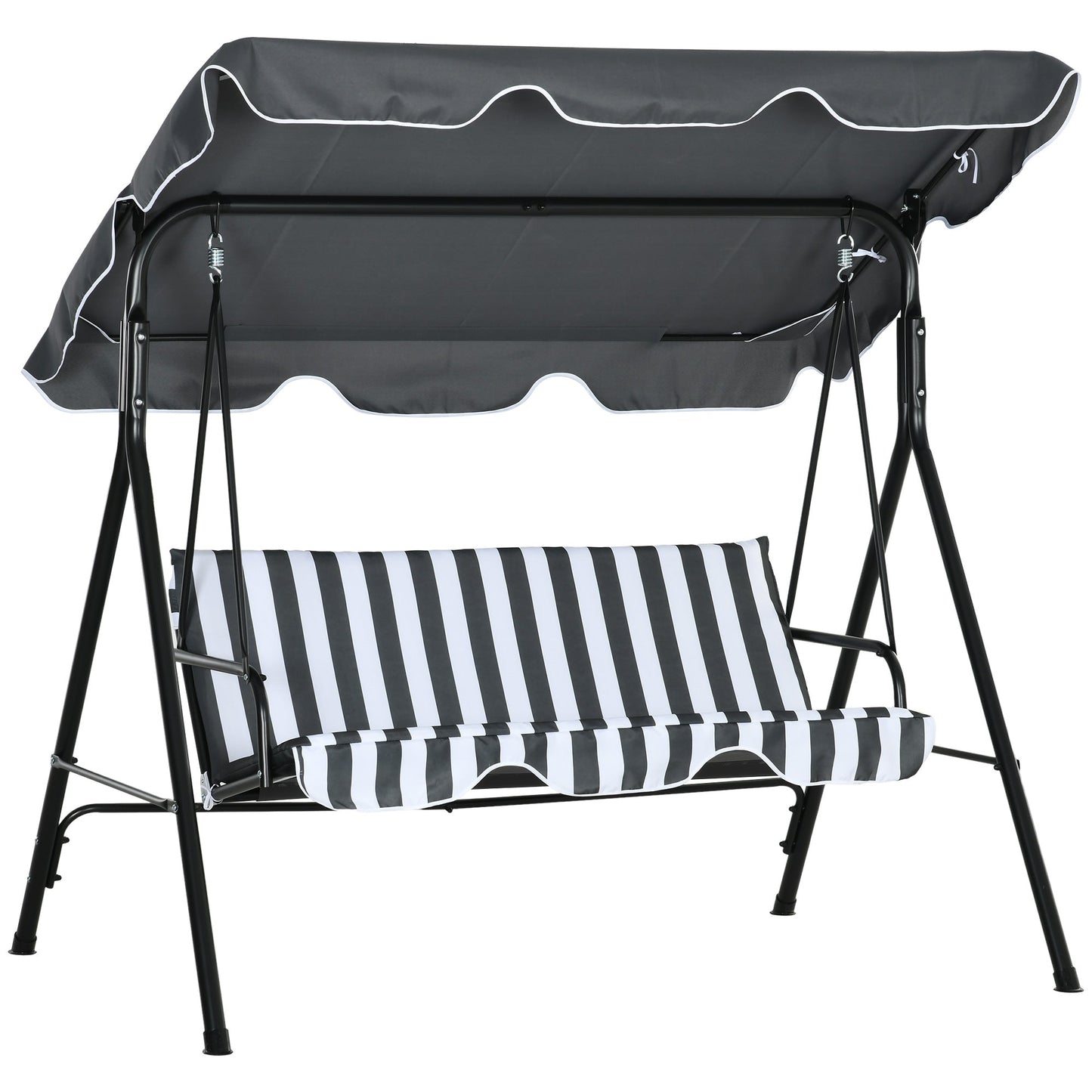 Outsunny 3 Seater Garden Swing Chair, Outdoor Swing Chair with Adjustable Canopy, Mental Frame & Cushions, Grey