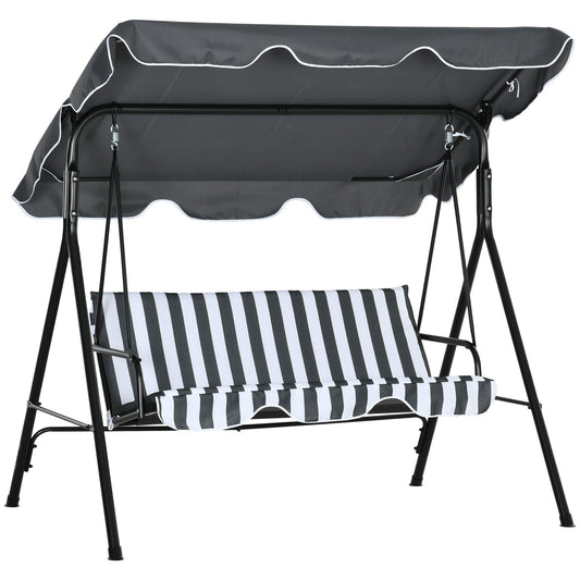 Outsunny 3 Seater Garden Swing Chair, Outdoor Swing Chair with Adjustable Canopy, Mental Frame & Cushions, Grey