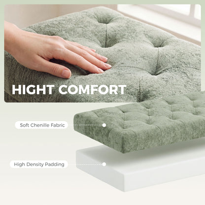 HOMCOM Storage Ottoman, Chenille Upholstered Ottoman Storage Box with Padded Seat, Metal Legs, 114 x 41 x 45 cm, Light Green