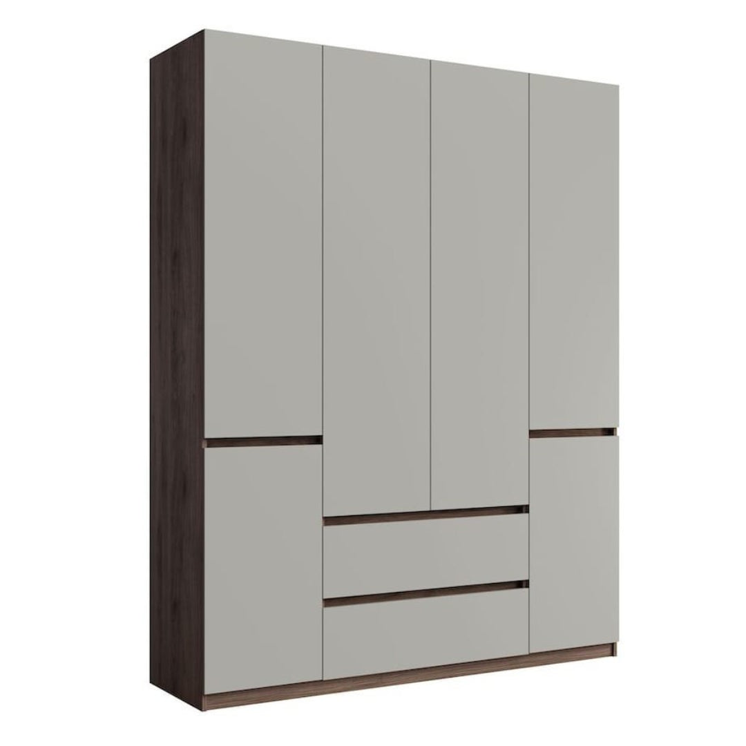 Gray wardrobe with wooden accents on a white background