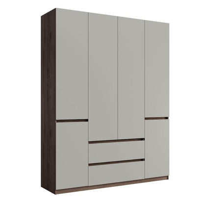 Gray wardrobe with wooden accents on a white background