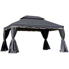 Outsunny 3 x 4m Aluminium GardenÂ Gazebo, Marquee Canopy Shelter Pavilion Party Tent with Nets and Curtains for Garden and Deck, Black