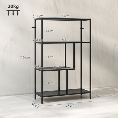HOMCOM 4-Tier Bookshelf with Open Shelves - Charcoal Grey