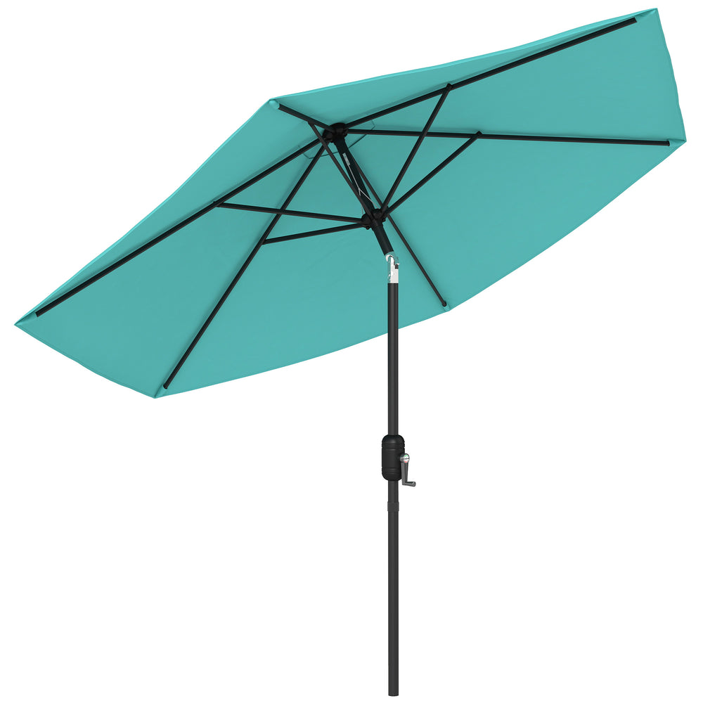Outsunny 2.6 m Garden Parasol Umbrella with Aluminium Pole, Outdoor Patio Umbrella with Tilt and Crank, Vent, Turquoise