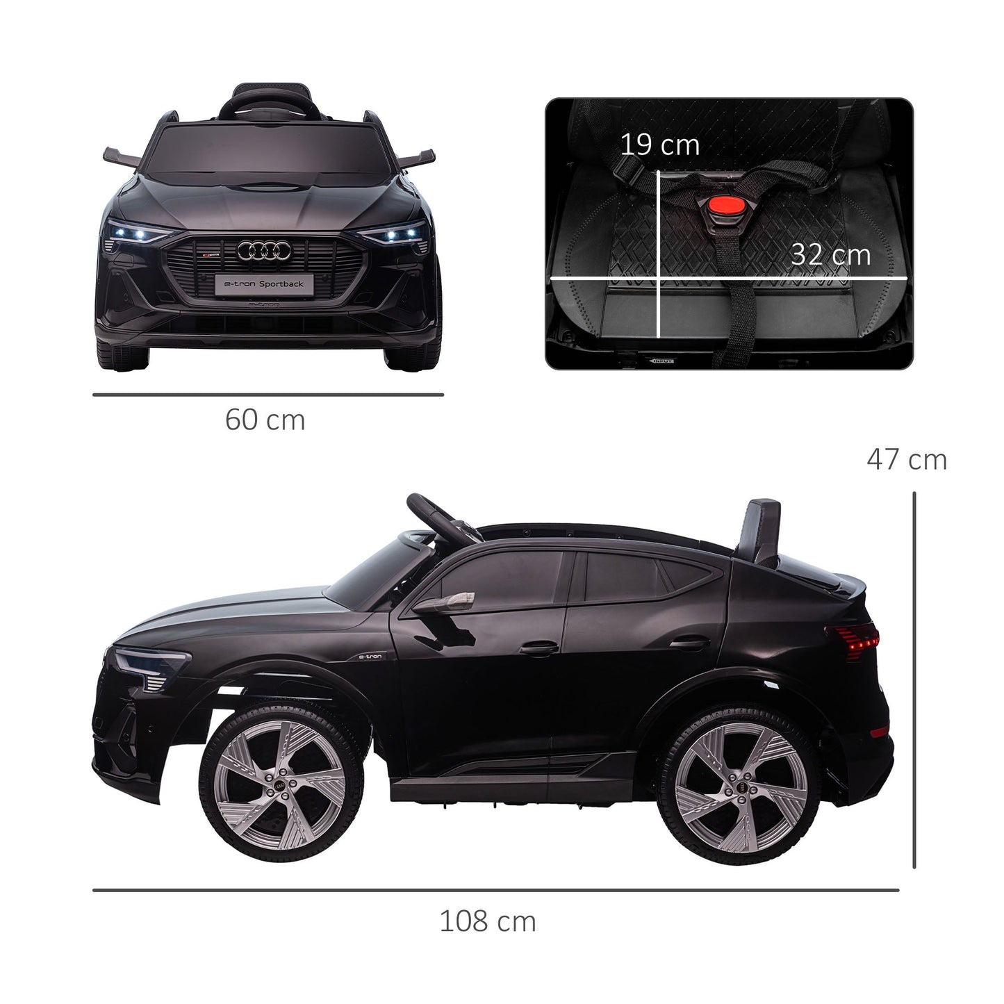 HOMCOM Audi E-tron Licensed 12V Kids Electric Ride on, Electric Car for Kids, with Parental Remote, Music Lights MP3, Suspension Wheels, for 3-5 Years, Black
