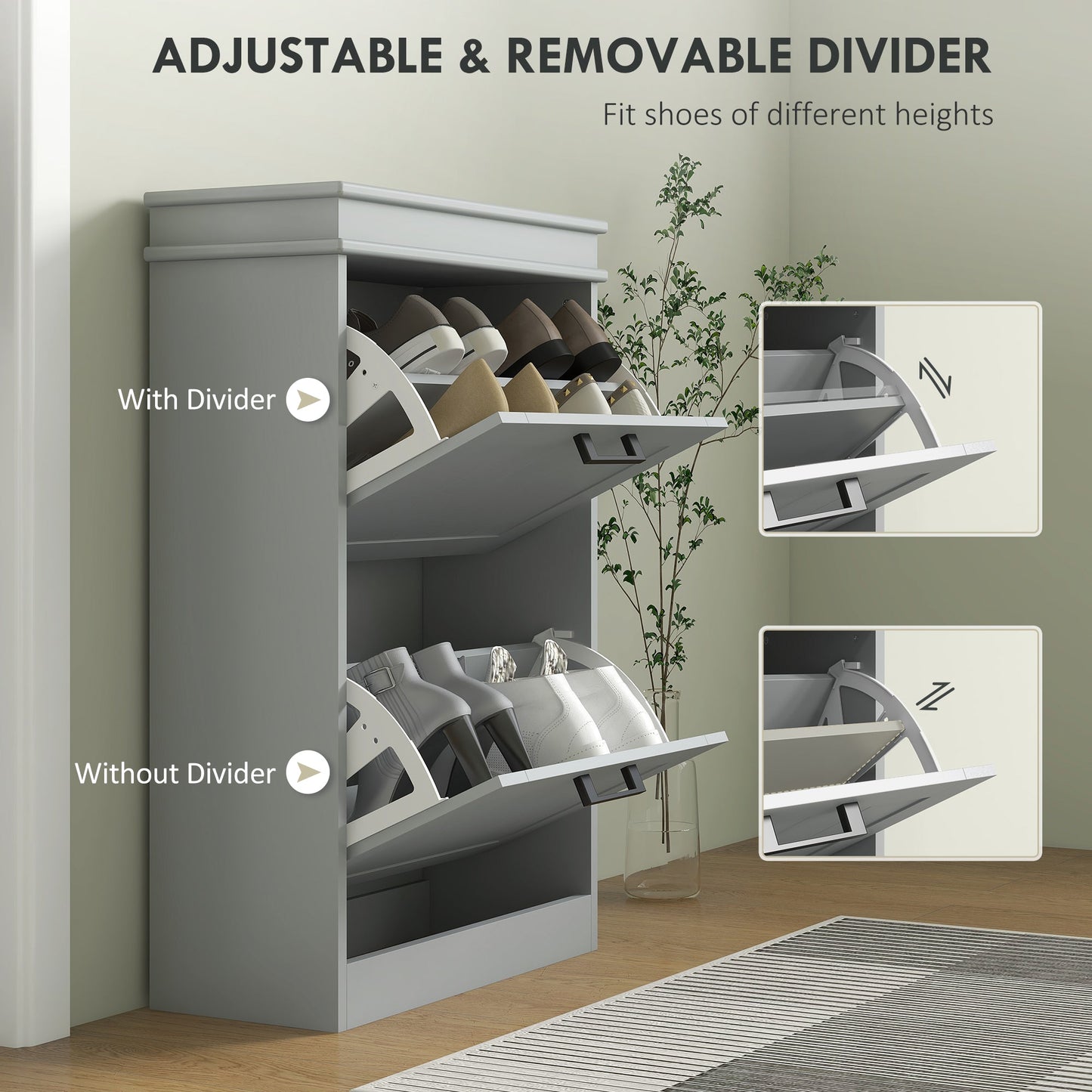 HOMCOM Two-Drawer Minimalistic 10-Shoe Cabinet - Grey