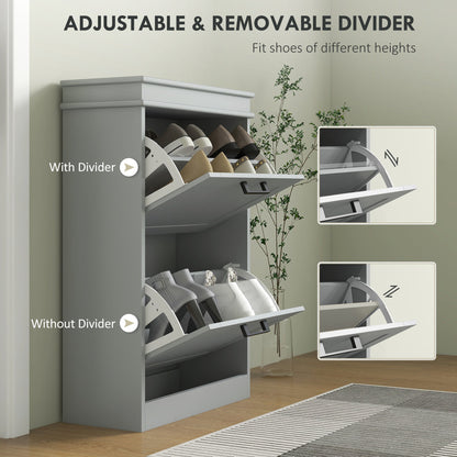 HOMCOM Two-Drawer Minimalistic 10-Shoe Cabinet - Grey