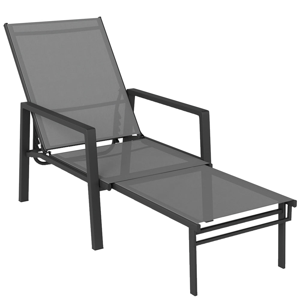Outsunny Sun Lounger Retracable Footrest 5-Position Adjustable Steel Frame for Beach, Porch, Patio, Camping, Dark Grey