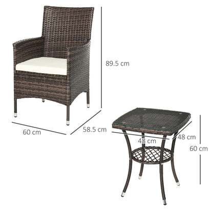 Outsunny Three-Piece Rattan Chair Set, with Cushions - Brown