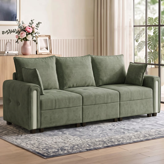 HOMCOM 3 Seater Sofa with Lift-Up Storage, 228cm Comfy Velvet Couch with Wide Deep Seat, Dark Green
