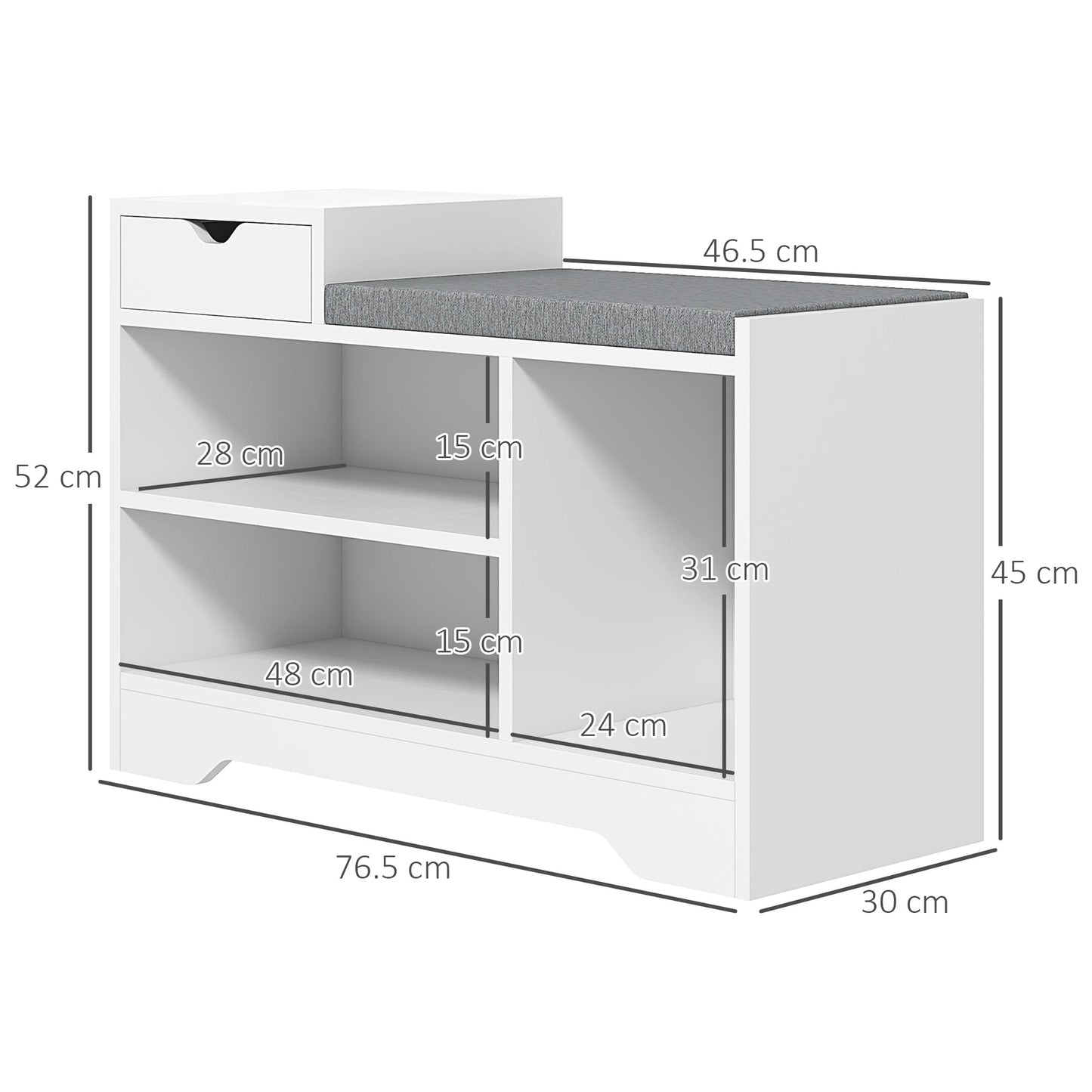 HOMCOM Multi-Compartment Shoe Bench, with Seat - White