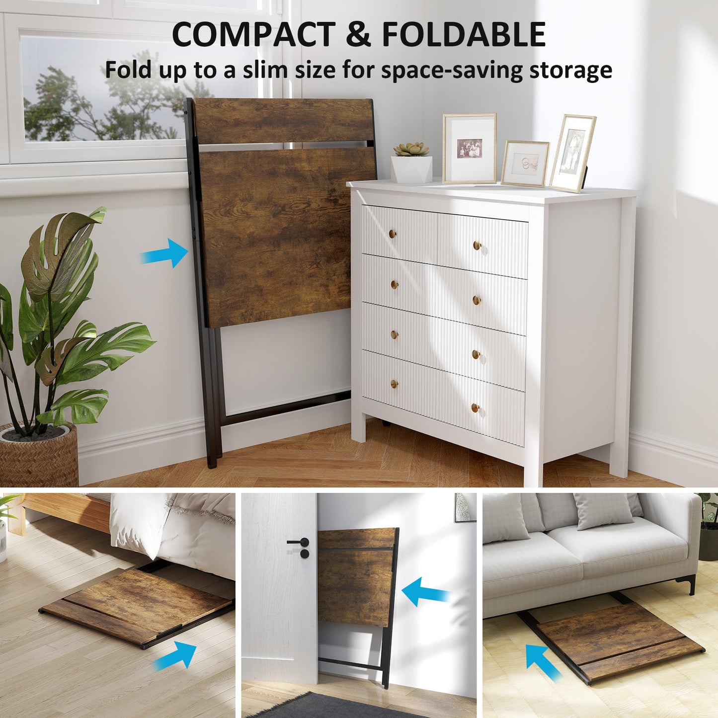 HOMCOM 70 cm Folding Computer Desk with Monitor Shelf - Rustic Brown