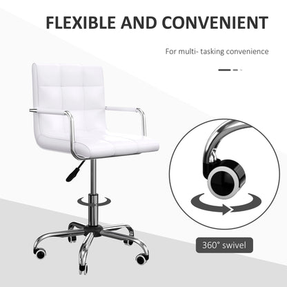 Vinsetto Mid Back PU Leather Home Office Desk Chair Swivel Computer Chair with Arm, Wheels, Adjustable Height, White