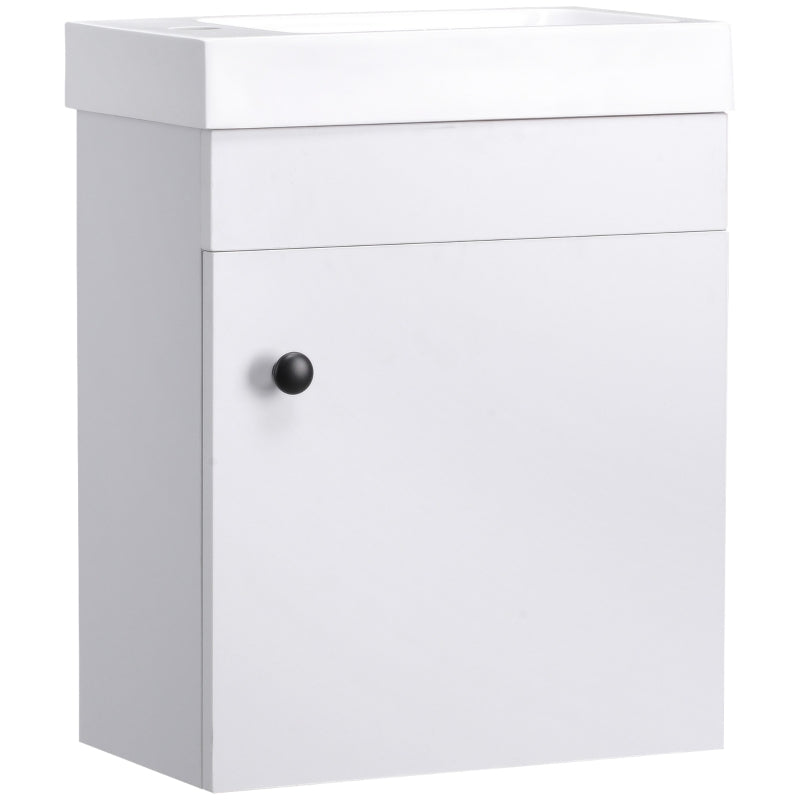 Kleankin Bathroom Vanity Unit With Basin, Wall Mounted Wash Stand Sink, Tap Hole Storage Cabinet, White