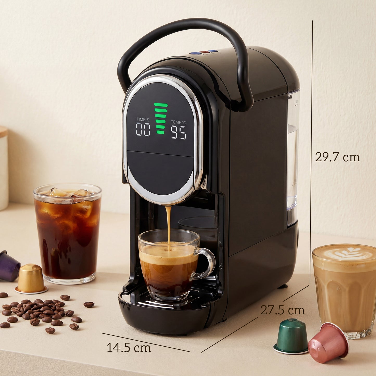 HOMCOM Pod Coffee Machine for Nespresso, Dolce Gusto Capsule & Ground Coffee, Small Semi Automatic Coffee Maker, 19 Bar, 0.6L