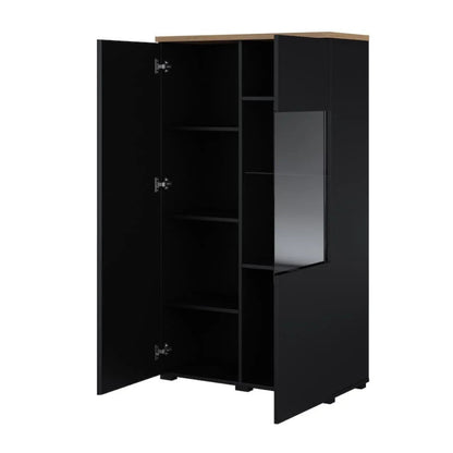 Black wardrobe with a wooden top on a white background