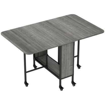 HOMCOM Six-Person Drop Leaf Dining Table - Grey/Black