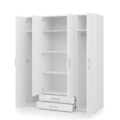 White wardrobe with open doors on a white background