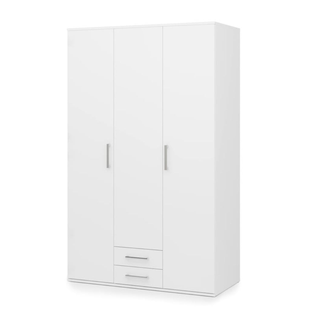 White wardrobe with two doors and two drawers on a white background