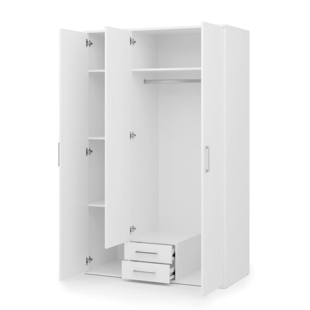 White wardrobe with doors and drawers on a white background