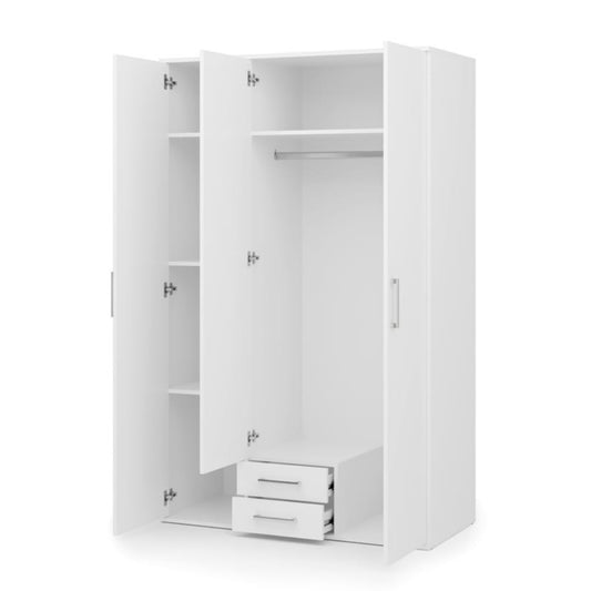 White wardrobe with doors and drawers on a white background