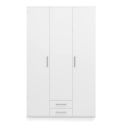 White wardrobe with two doors and three drawers on a white background
