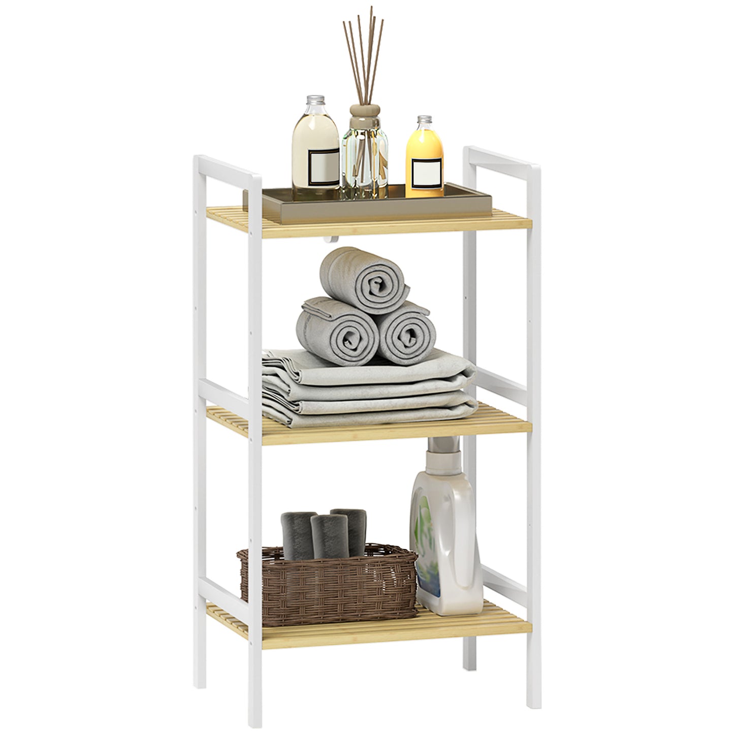 HOMCOM Three-Tier Bamboo Adjustable Shelf Storage Unit