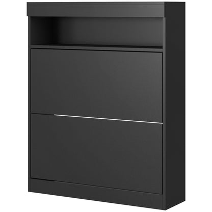 HOMCOM 16 Shoe Pair Storage Cabinet, with Flip Doors - High Gloss Black