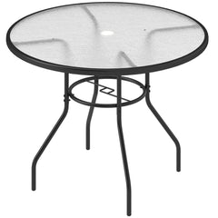Outsunny Glass-Top Garden Table, with Parasol Hole - Black
