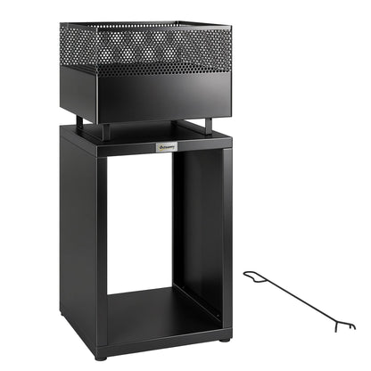 Outsunny Outdoor Fire Pit with Wood Storage Wood Burning Firepit with Mesh Sides 87 cm Black