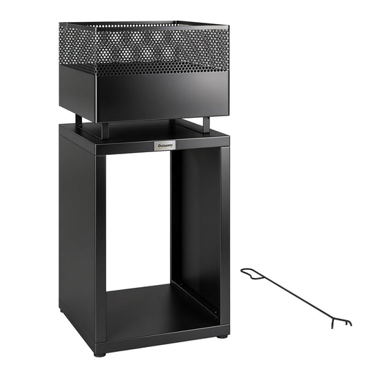 Outsunny Outdoor Fire Pit with Wood Storage Wood Burning Firepit with Mesh Sides 87 cm Black