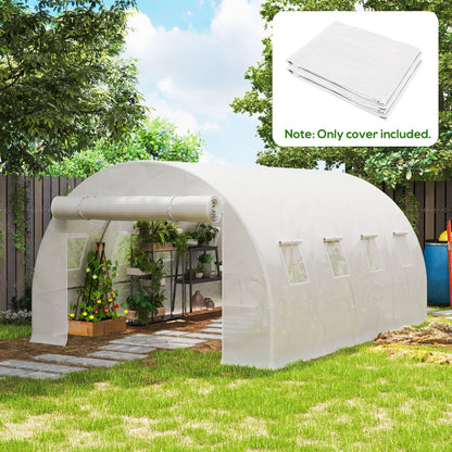 Outsunny 4 x 3 x 2m Polytunnel Greenhouse Replacement Cover ONLY Winter Garden Plant PE Cover for Tunnel Walk-in Greenhouse with Roll-up Windows Door Outdoor, White