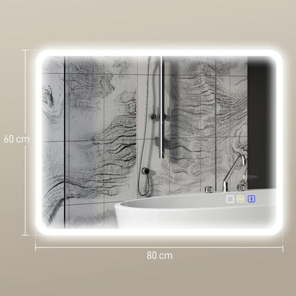 HOMCOM 80 x 60cm LED Bathroom Mirror, with Bluetooth - Silver Tone
