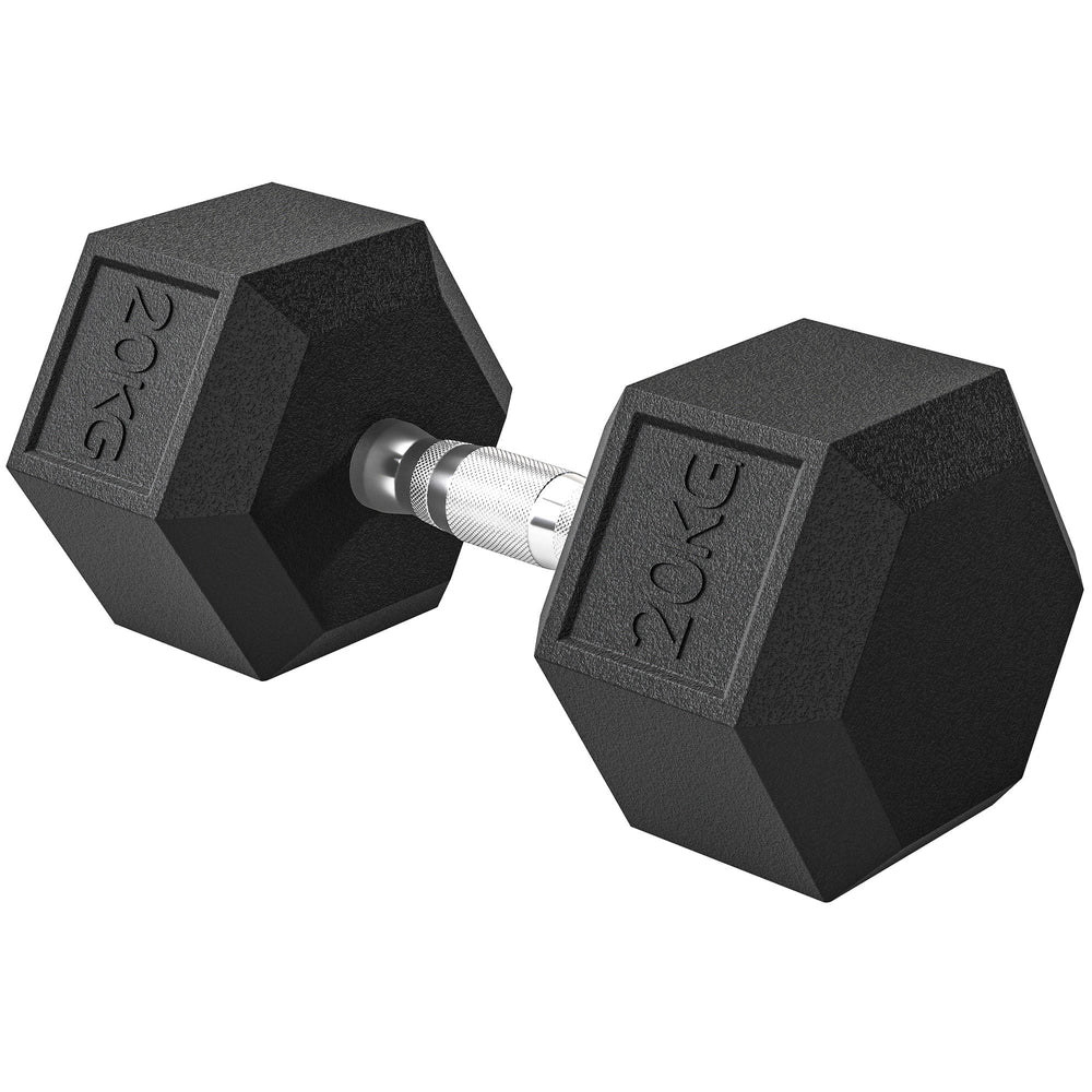 HOMCOM 20KG Single Rubber Hex Dumbbell Portable Hand Weights Dumbbell Home Gym