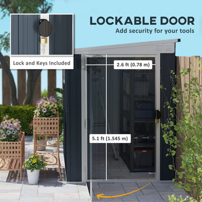 Outsunny 4 x 6ft Garden Metal Shed, Outdoor Storage Shed with Window, 2 Vents and Lockable Door for Garden, Patio, Dark Grey