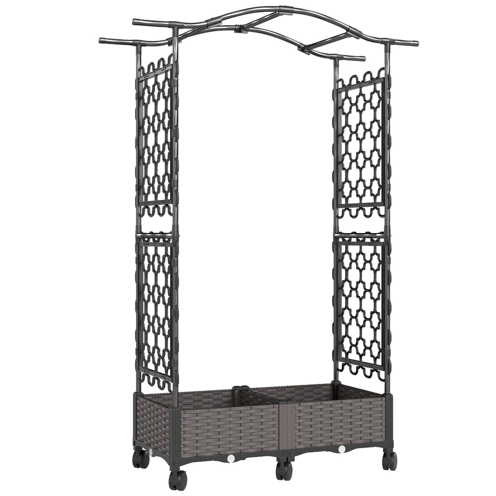 Outsunny Raised Garden Bed with Arch Trellis, Raised Bed for Garden on Wheels with Side Trellis, Self Watering Planter Box